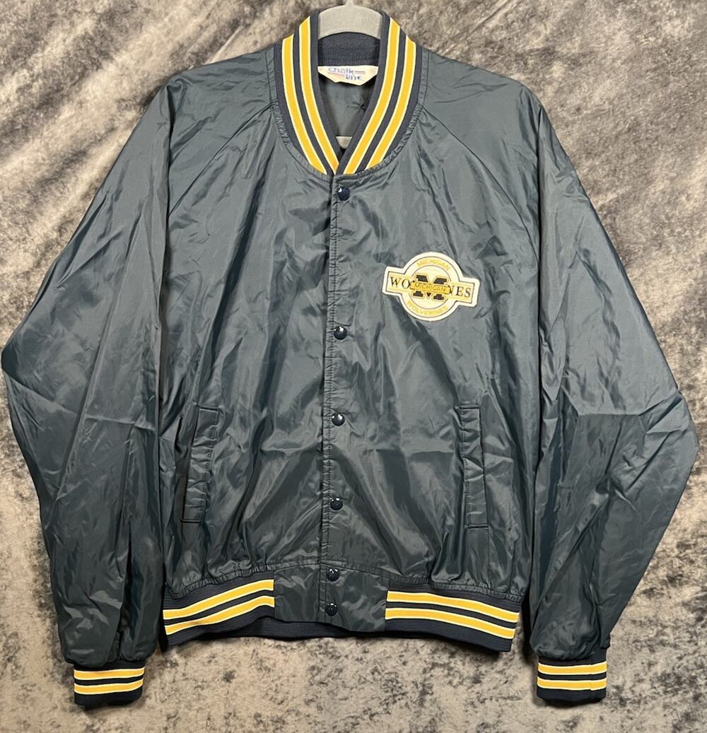 Vintage Michigan Wolverines Chalk Line Bomber Jacket XL NCAA Snap Front Nylon